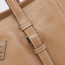 PRADA Tote Bag Leather Beige Silver Auth 208753V-8