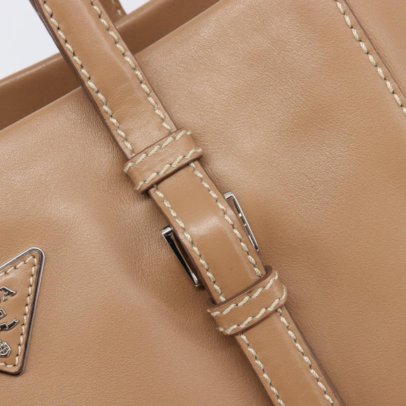 PRADA Tote Bag Leather Beige Silver Auth 208753V
