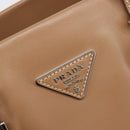 PRADA Tote Bag Leather Beige Silver Auth 208753V-19