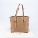 PRADA Tote Bag Leather Beige Silver Auth 208753V-12