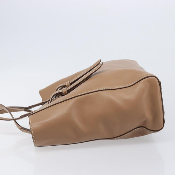 PRADA Tote Bag Leather Beige Silver Auth 208753V
