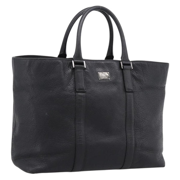 BURBERRY Black Label Tote Bag Leather Black Silver Auth 208754
