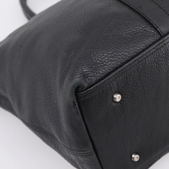 BURBERRY Black Label Tote Bag Leather Black Silver Auth 208754