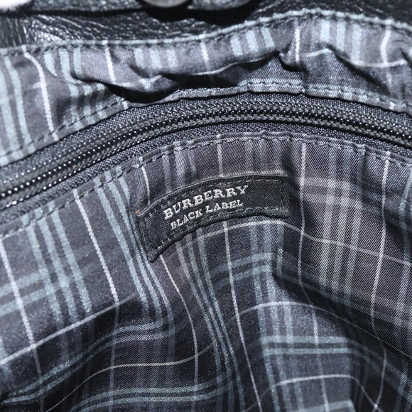 BURBERRY Black Label Tote Bag Leather Black Silver Auth 208754