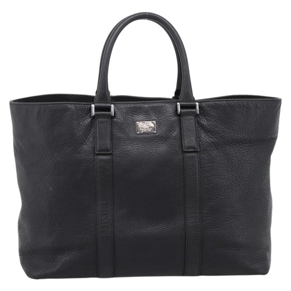 BURBERRY Black Label Tote Bag Leather Black Silver Auth 208754