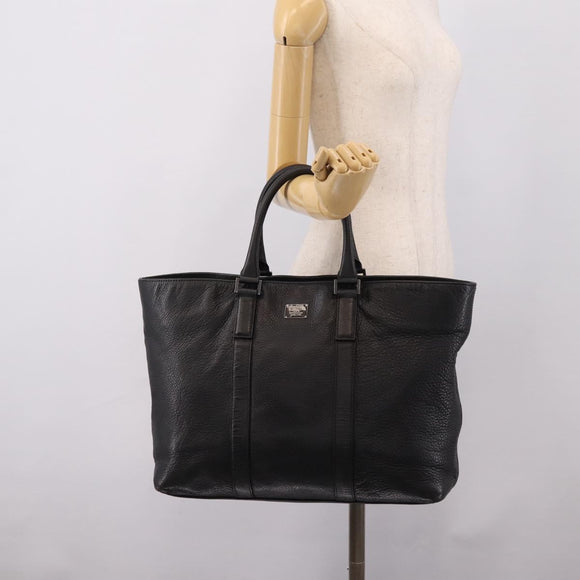 BURBERRY Black Label Tote Bag Leather Black Silver Auth 208754