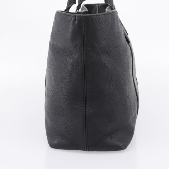 BURBERRY Black Label Tote Bag Leather Black Silver Auth 208754