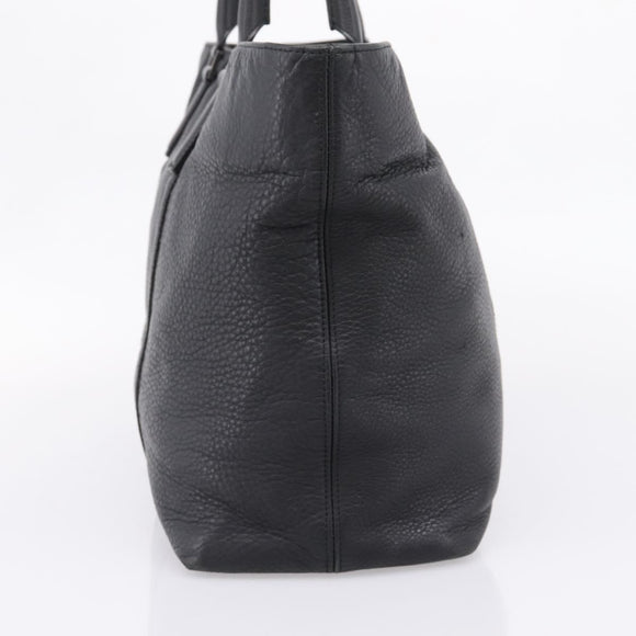 BURBERRY Black Label Tote Bag Leather Black Silver Auth 208754