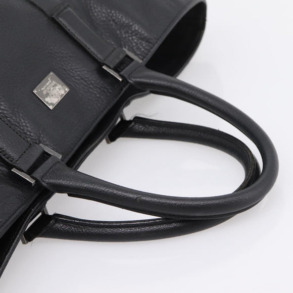 BURBERRY Black Label Tote Bag Leather Black Silver Auth 208754
