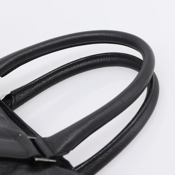 BURBERRY Black Label Tote Bag Leather Black Silver Auth 208754