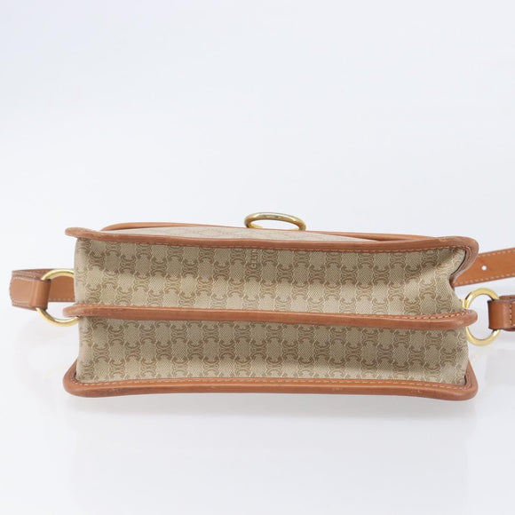 CELINE Macadam Canvas Shoulder Bag PVC Beige Gold Auth 208759V