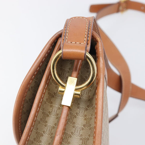 CELINE Macadam Canvas Shoulder Bag PVC Beige Gold Auth 208759V