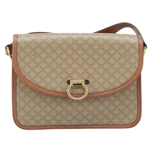 CELINE Macadam Canvas Shoulder Bag PVC Beige Gold Auth 208759V