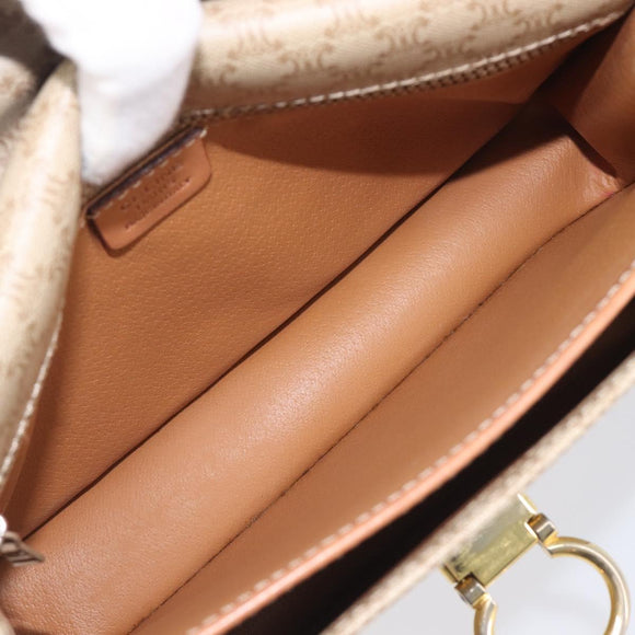 CELINE Macadam Canvas Shoulder Bag PVC Beige Gold Auth 208759V