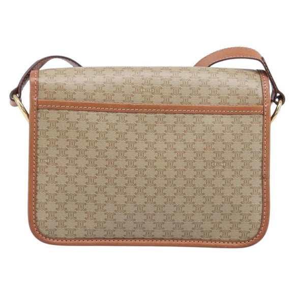 CELINE Macadam Canvas Shoulder Bag PVC Beige Gold Auth 208759V