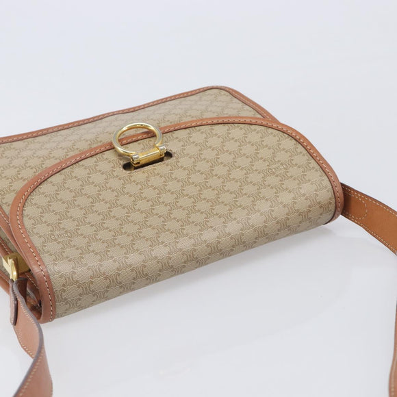 CELINE Macadam Canvas Shoulder Bag PVC Beige Gold Auth 208759V