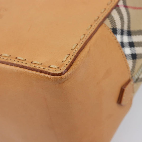 Burberrys Nova Check Hand Bag Canvas Beige Silver Auth 208762A