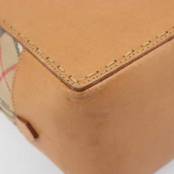 Burberrys Nova Check Hand Bag Canvas Beige Silver Auth 208762A