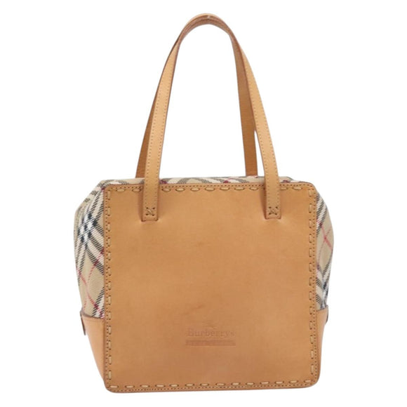 Burberrys Nova Check Hand Bag Canvas Beige Silver Auth 208762A