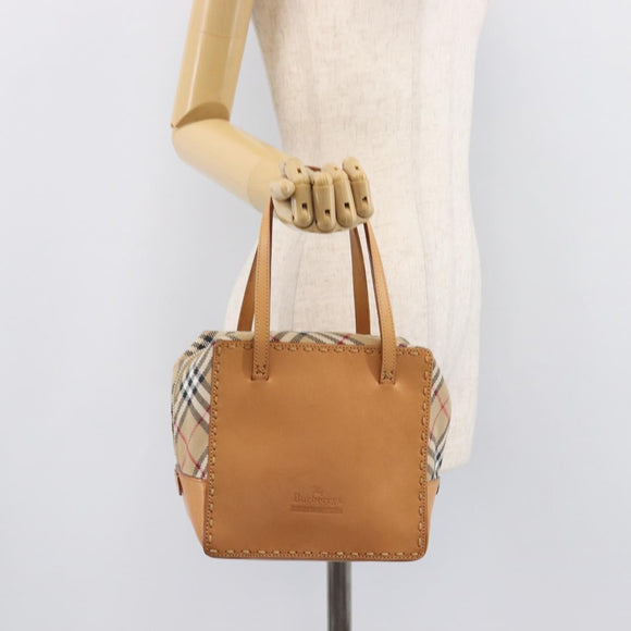 Burberrys Nova Check Hand Bag Canvas Beige Silver Auth 208762A