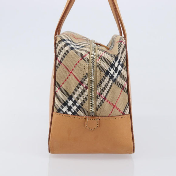 Burberrys Nova Check Hand Bag Canvas Beige Silver Auth 208762A