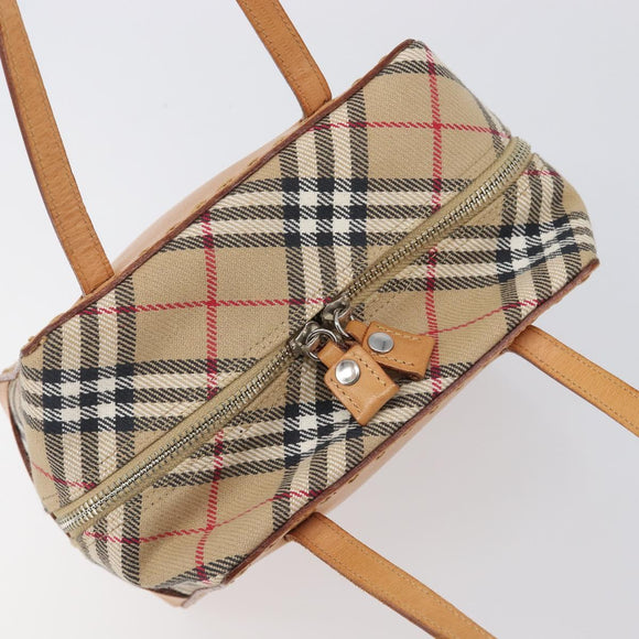 Burberrys Nova Check Hand Bag Canvas Beige Silver Auth 208762A