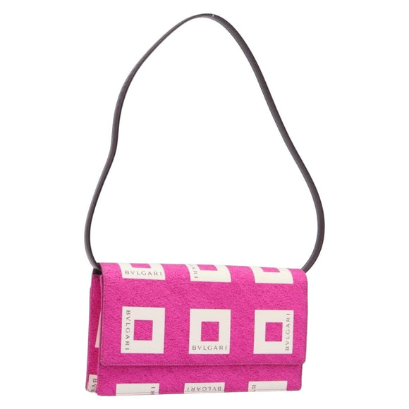BVLGARI Shoulder Bag Canvas Pink Gold Auth 208763A