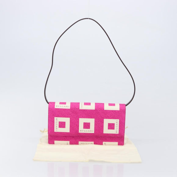 BVLGARI Shoulder Bag Canvas Pink Gold Auth 208763A