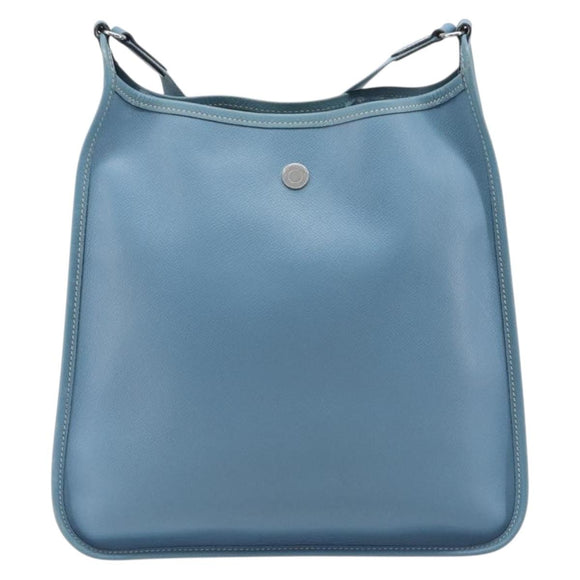 HERMES Vespa PM Shoulder Bag Courchevel Leather Light Blue Silver Auth 208764A