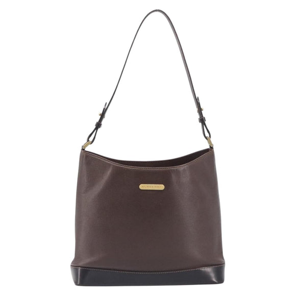 BURBERRY Shoulder Bag Leather Brown Gold Auth 208768A