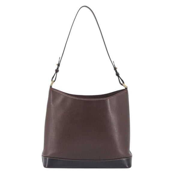 BURBERRY Shoulder Bag Leather Brown Gold Auth 208768A
