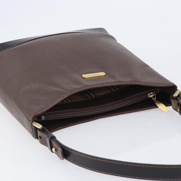 BURBERRY Shoulder Bag Leather Brown Gold Auth 208768A