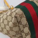 GUCCI GG Canvas Web Sherry Line Tote Bag Beige Gold 211971 Auth 208769V-11