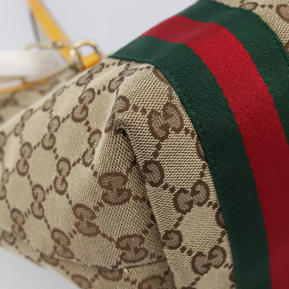 GUCCI GG Canvas Web Sherry Line Tote Bag Beige Gold 211971 Auth 208769V