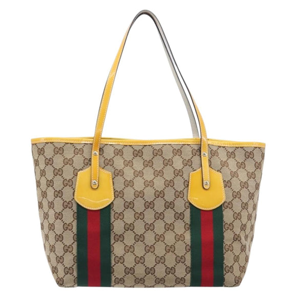 GUCCI GG Canvas Web Sherry Line Tote Bag Beige Gold 211971 Auth 208769V