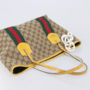 GUCCI GG Canvas Web Sherry Line Tote Bag Beige Gold 211971 Auth 208769V-6