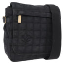 CHANEL New Travel Line Shoulder Bag Canvas Black Gold CC Auth 208770A-1