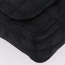 CHANEL New Travel Line Shoulder Bag Canvas Black Gold CC Auth 208770A-11