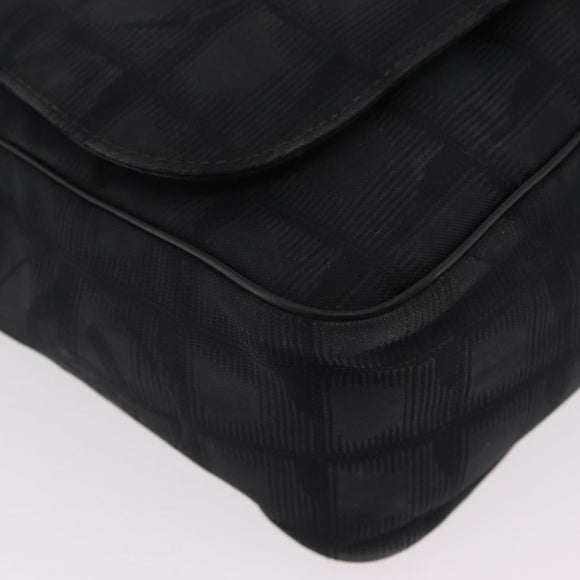 CHANEL New Travel Line Shoulder Bag Canvas Black Gold CC Auth 208770A
