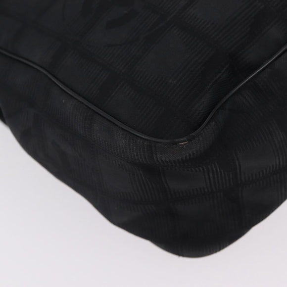 CHANEL New Travel Line Shoulder Bag Canvas Black Gold CC Auth 208770A