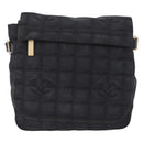 CHANEL New Travel Line Shoulder Bag Canvas Black Gold CC Auth 208770A-2