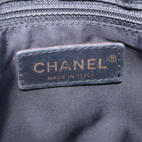 CHANEL New Travel Line Shoulder Bag Canvas Black Gold CC Auth 208770A
