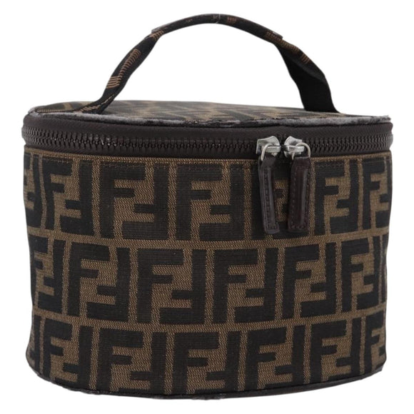 FENDI Zucca Canvas Vanity Hand Bag Black Brown Auth 208771