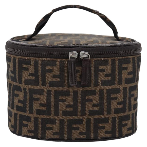 FENDI Zucca Canvas Vanity Hand Bag Black Brown Auth 208771
