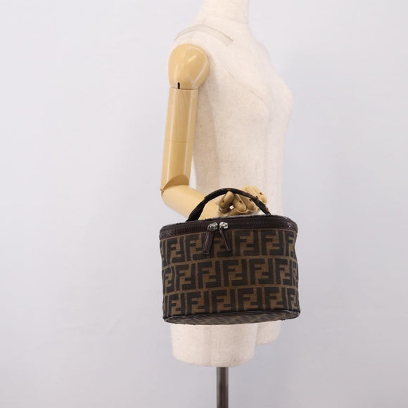 FENDI Zucca Canvas Vanity Hand Bag Black Brown Auth 208771