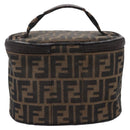 FENDI Zucca Canvas Vanity Hand Bag Black Brown Auth 208771-2