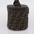 FENDI Zucca Canvas Vanity Hand Bag Black Brown Auth 208771-3
