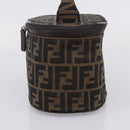 FENDI Zucca Canvas Vanity Hand Bag Black Brown Auth 208771-4