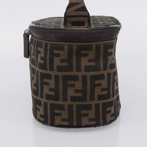 FENDI Zucca Canvas Vanity Hand Bag Black Brown Auth 208771