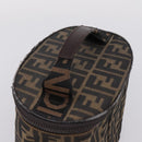 FENDI Zucca Canvas Vanity Hand Bag Black Brown Auth 208771-6